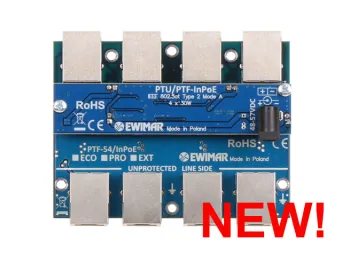 Ethernet surge protection module with active PoE injector, PTF-54-ECO/InPoE/A